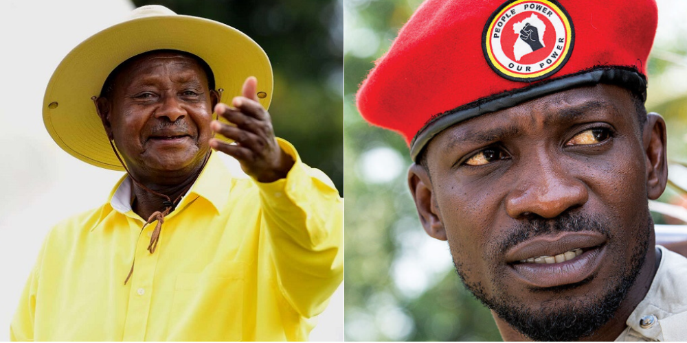 File image of Uganda president Yoweri Museveni and Opposition leader Bobi Wine.